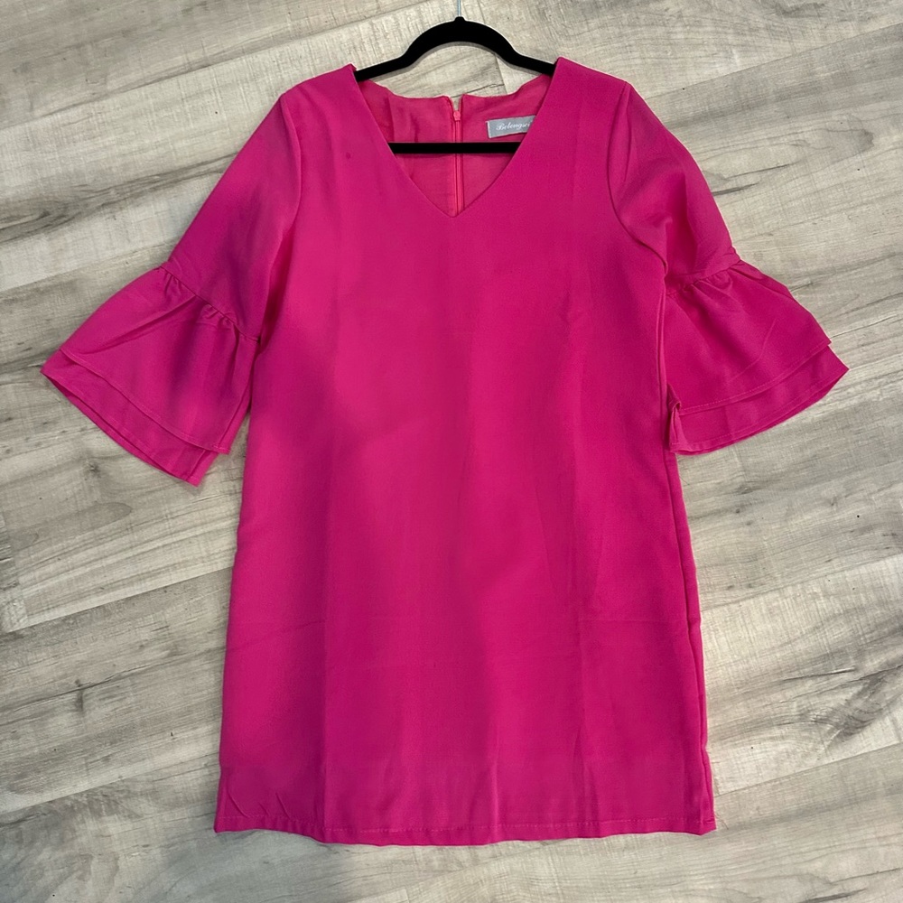BELONGSCI Women's 2023 Summer Dress V-Neck Bell Sleeve Shift Dress Mini Dress